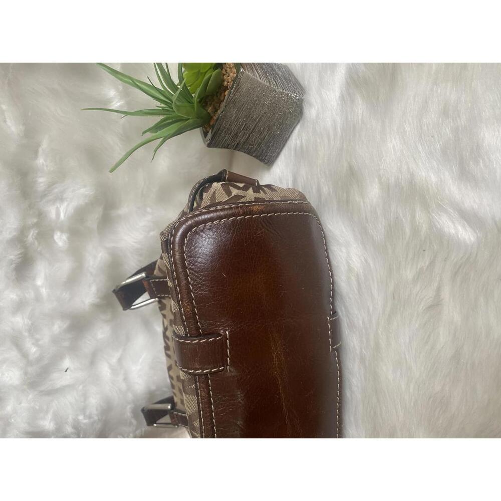 Michael Kors Brown MK Logo Canvas and Leather Shoulder Bag - Picture 6 of 8